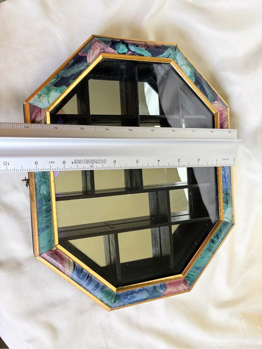 Octagon Display Case With mirror with colorful floral patterned frame